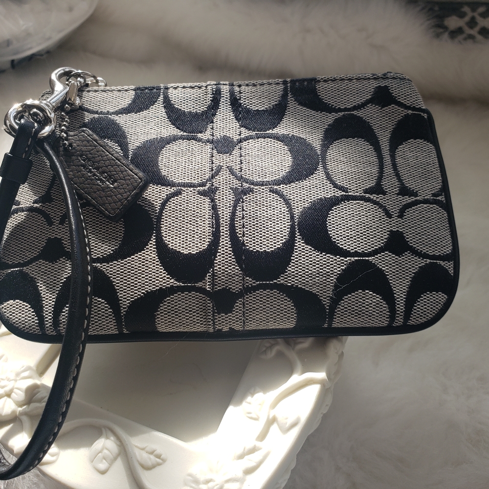 Coach Black and Silver Signature Canvas Wristlet - Picture 7 of 8